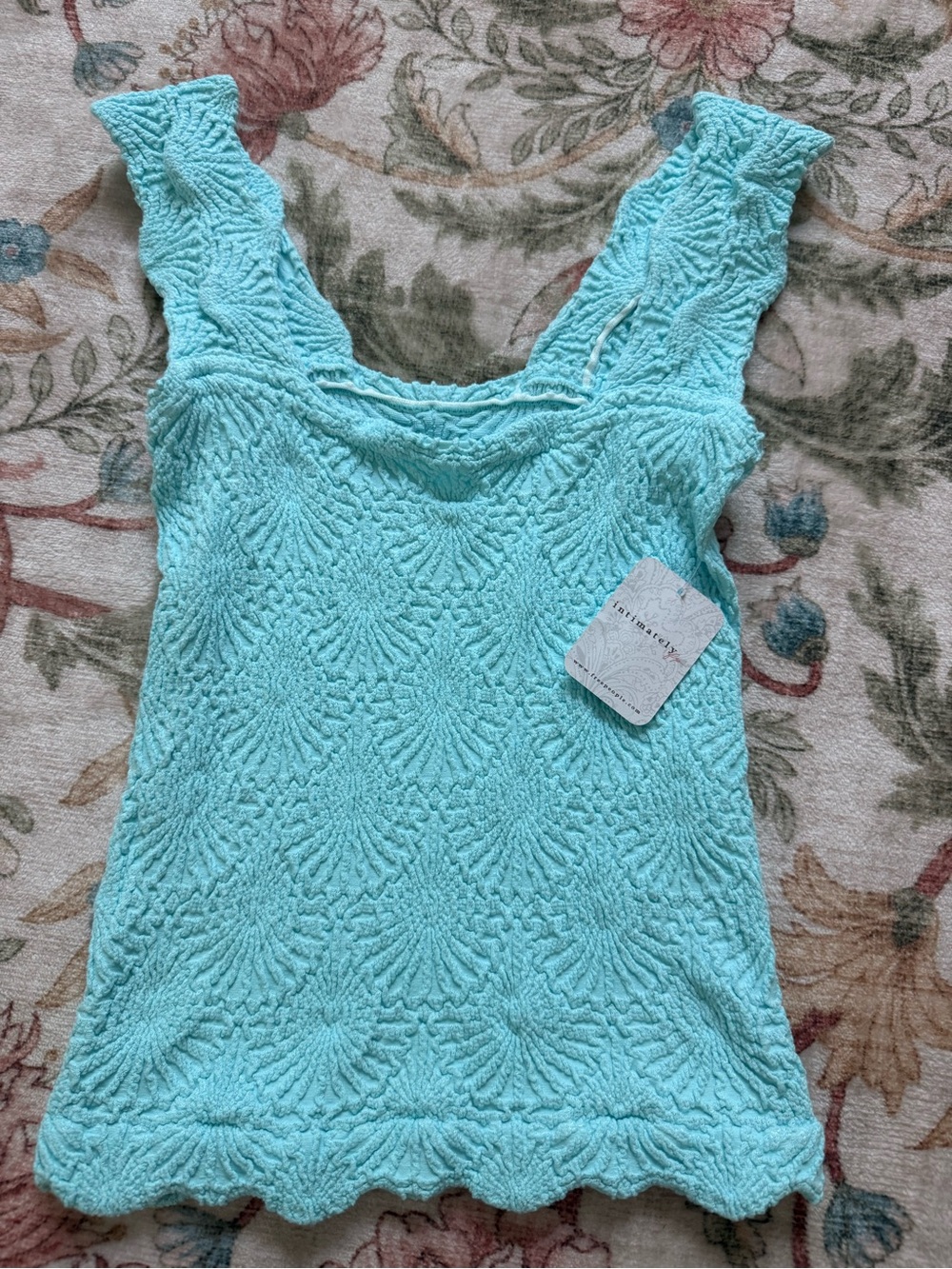 Crochet Scoop Neck Tank Top - Light Aqua